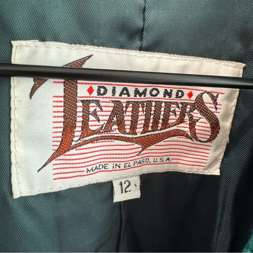 Vintage Teal Leather Jacket with Fringe - Picture 8 of 10